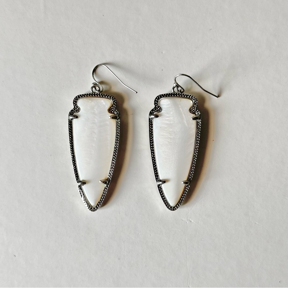 Kendra Scott Silver and White Arrowhead Earrings